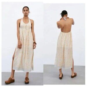 Zara Combination Halter Crochet Dress XS